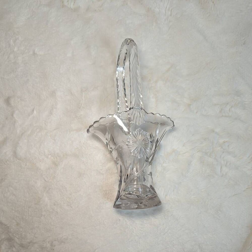 Vintage L E Smith Pressed Glass Basket with Scalloped Edges Circa 1940s